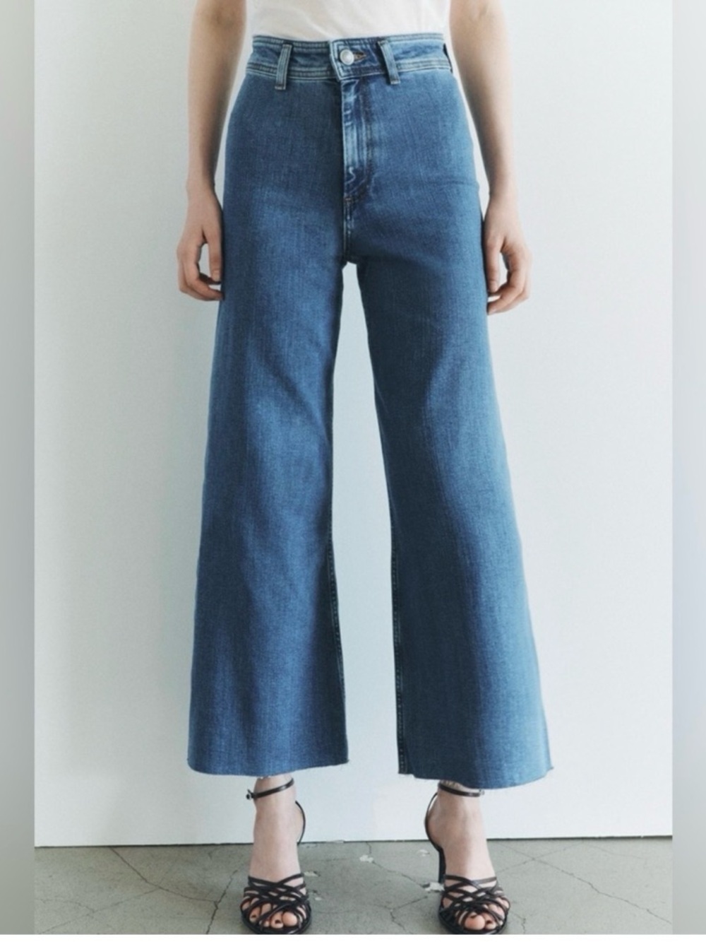 Zara straight High-Waist Wide-Leg Women's Jeans - Dark Blue